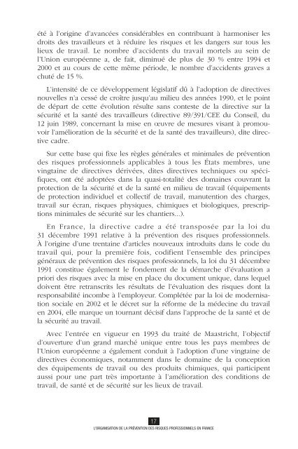 L'Organisation de la prÃ©vention des risques professionnels en France