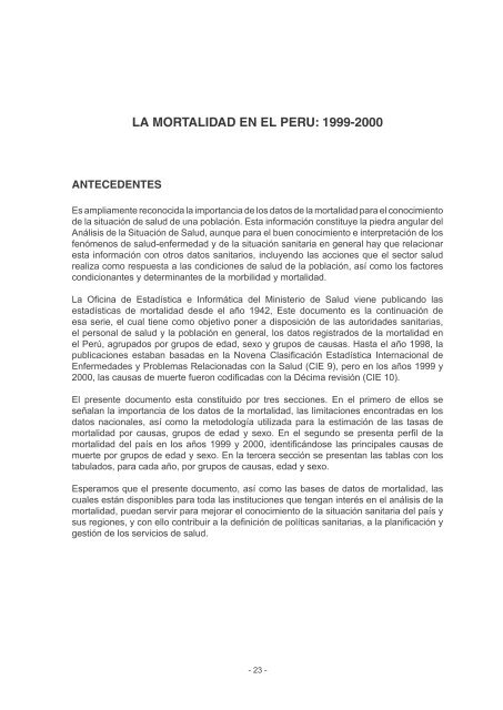 la mortalidad en el peru: 1999-2000 - Bvs.minsa.gob.pe - Ministerio ...
