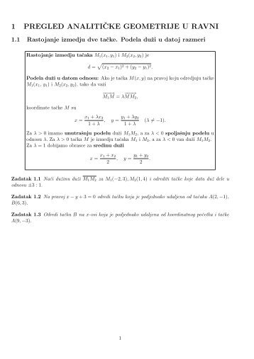 Pregled analitičke geometrije u ravni