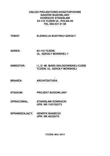 projekt budowlany - I Liceum Ogólnokształcące im. Marii ...