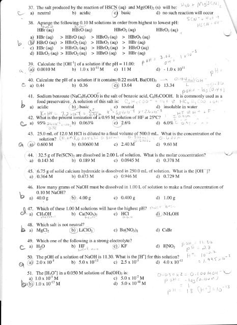 Acid Base Review Packet answers