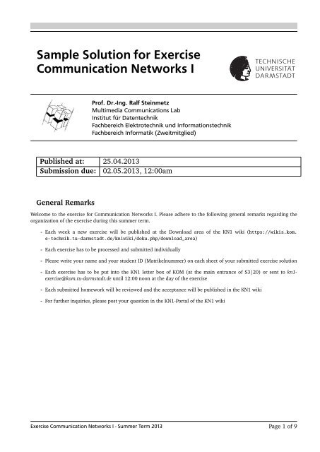 Sample Solution for Exercise Communication Networks I