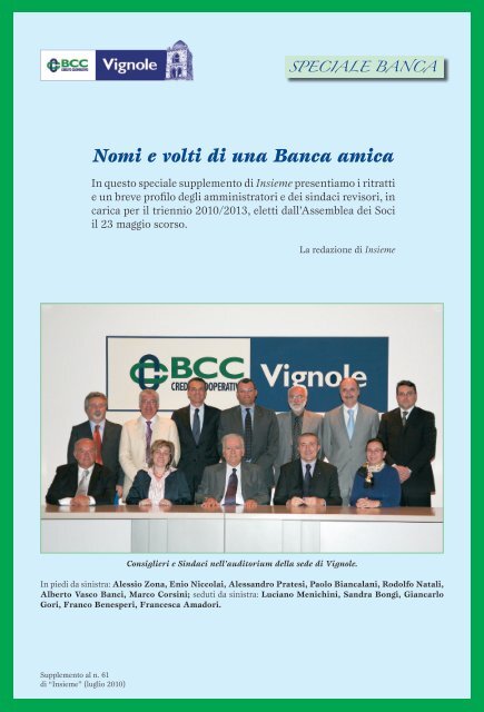 Nomi e volti di una Banca amica - BCC Vignole e Montagna Pistoiese