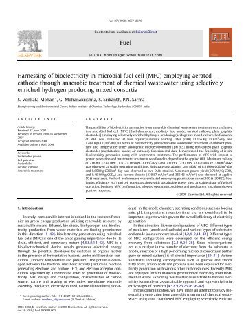 Harnessing of bioelectricity in microbial fuel cell (MFC) employing ...