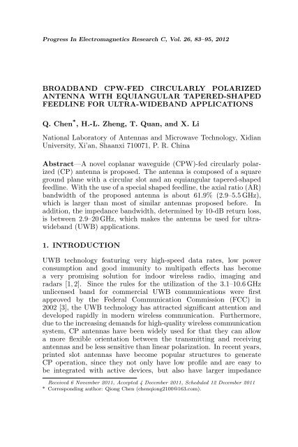 BROADBAND CPW-FED CIRCULARLY POLARIZED ... - PIER