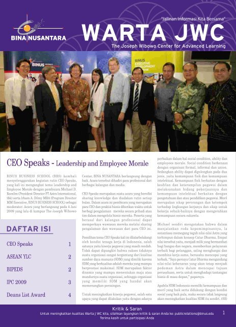 CEO Speaks - Leadership and Employee Morale - binus university