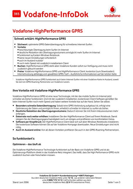 Infodok 393: Vodafone-Highperformance GPRS