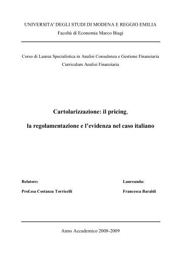 Cartolarizzazione: il pricing, la regolamentazione e l'evidenza nel ...