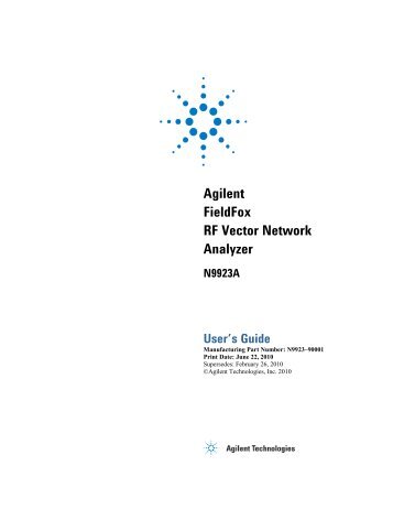 Agilent FieldFox RF Vector Network Analyzer N9923A User's Guide