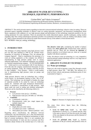 ABRASIVE WATER JET CUTTING - TECHNIQUE ... - Revtn.ro