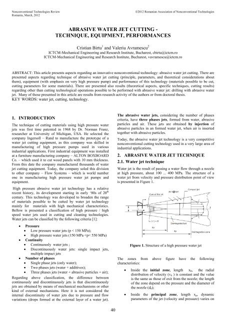 ABRASIVE WATER JET CUTTING - TECHNIQUE ... - Revtn.ro