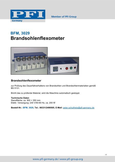 TEST EQUIPMENT PRÃFGERÃTE - PFI Germany Start