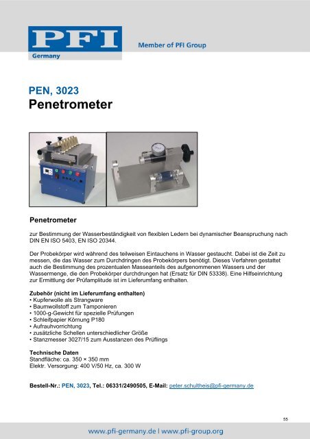 TEST EQUIPMENT PRÃFGERÃTE - PFI Germany Start