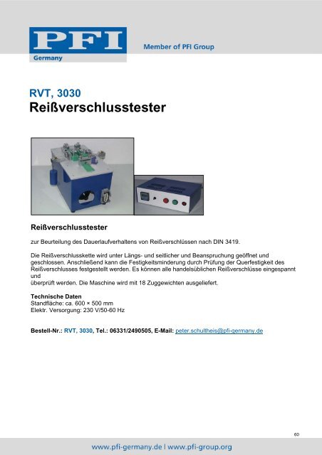 TEST EQUIPMENT PRÃFGERÃTE - PFI Germany Start