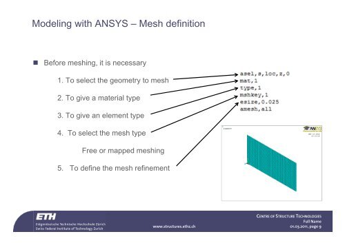 Finite Element Modeling with ANSYS - ETH