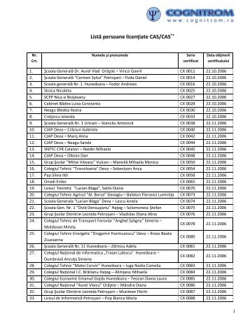 ListÄ persoane licenÅ£iate CAS/CAS - Cognitrom SRL