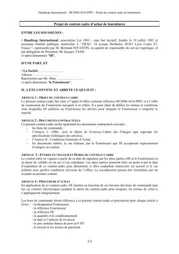 Projet de contrat cadre d'achat de fournitures 1/3 - Handicap ...