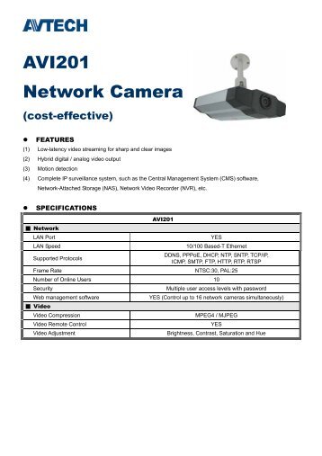 Camera supraveghere video IP Avtech AVI201 - GTO Security ...