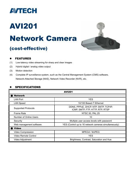 Camera supraveghere video IP Avtech AVI201 - GTO Security ...