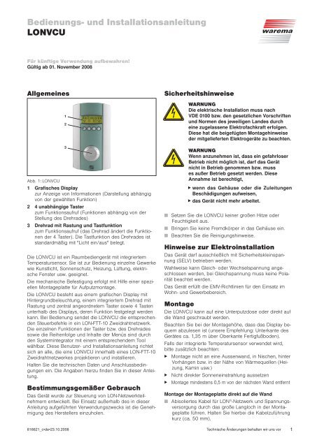 Bedienungs- und Installationsanleitung LONVCU - Warema