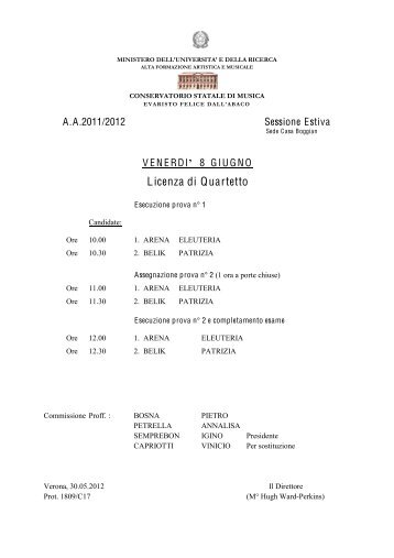 Licenze e Certificazioni Sessione estiva 2011/12 - Conservatorio di ...
