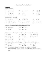 Algebra 2 and Pre Calculus Review Section 1: Sketch the graphs: 1 ...