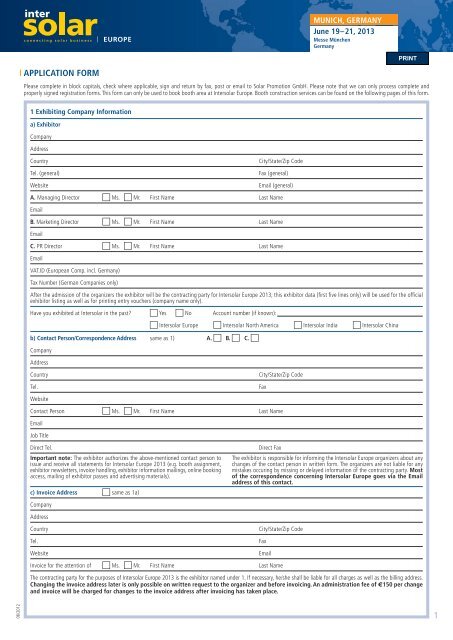 Solar Application Form Pdf Download Application Form - Intersolar