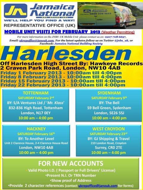UK Mobile Unit Schedule - Jamaica National