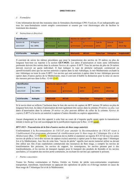 DIRECTIVES POUR LA TRANSMISSION DES DONNEES ET ... - Iccat