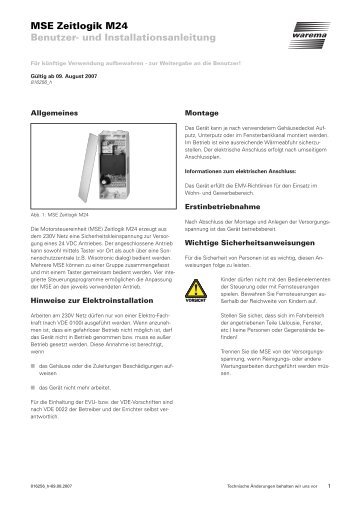 MSE Zeitlogik M24 Benutzer- und Installationsanleitung - Warema