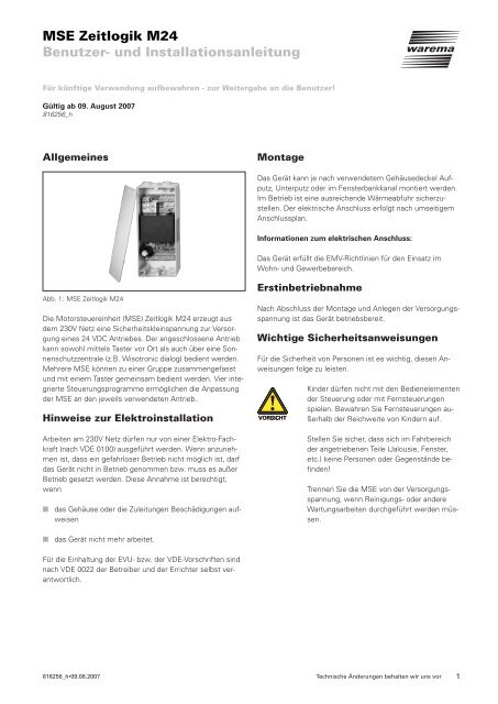 MSE Zeitlogik M24 Benutzer- und Installationsanleitung - Warema