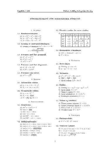 FORMELSAMLING FOR MATEMATIKK FORKURS 1. Algebra 1.1 ...