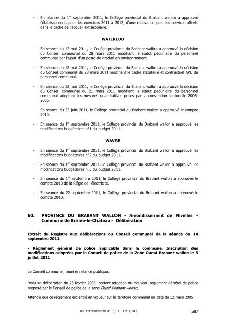 Bulletin provincial 2011 - Province du Brabant wallon