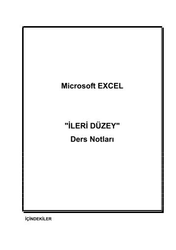 Microsoft EXCEL "İLERİ DÜZEY" Ders Notları