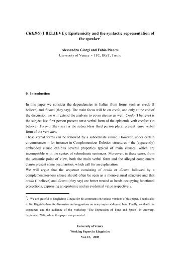 CREDO (I BELIEVE): Epistemicity and the syntactic ... - Lear