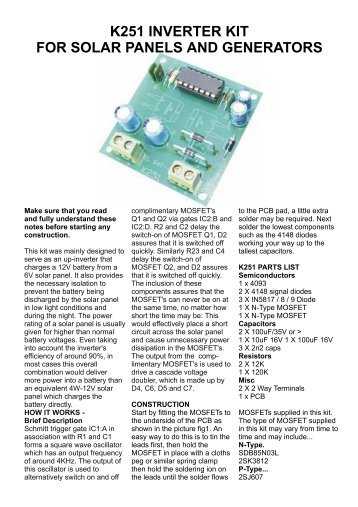 k251 inverter kit for solar panels and generators - Oatley Electronics