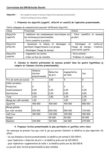 Correction du DM Brioche Dorée