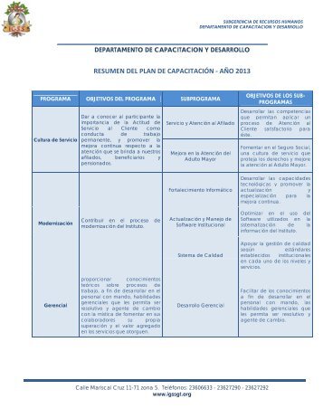 Resumen del Plan Anual de Capacitaciones 2013 - Instituto ...