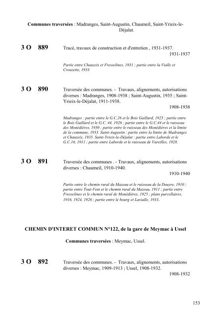 3 o voirie vicinale repertoire - Archives dÃ©partementales CorrÃ¨ze