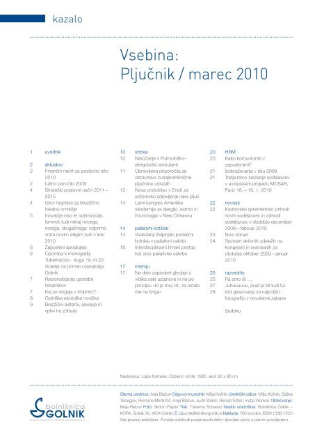 Å¡tevilka 1. Letnik 2010 (.pdf) - BolniÅ¡nica Golnik