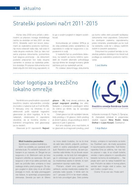 Å¡tevilka 1. Letnik 2010 (.pdf) - BolniÅ¡nica Golnik