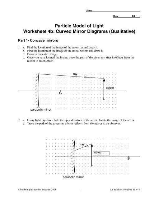 Particle Model Of Light Worksheet 4b Curved Modeling Physics