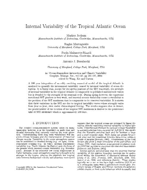 Internal Variability of the Tropical Atlantic Ocean Markus ... - CGD