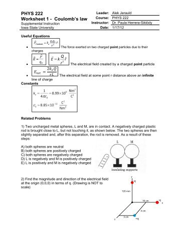 PHYS 222 Worksheet 1 - Coulomb's law - Iowa State University