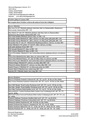 PREISLISTE 2005 - Sherwood Bogensport