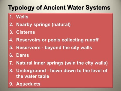 Typology and Development of Ancient Water Systems in Israel