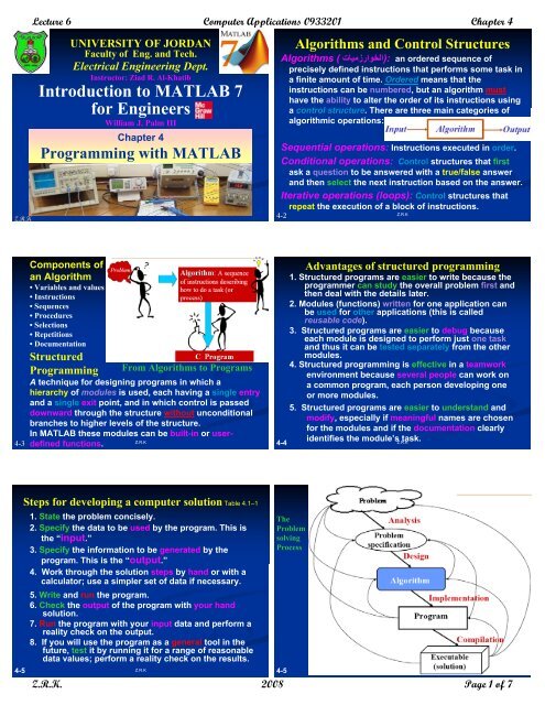 Introduction to MATLAB 7 for Engineers - The University of Jordan