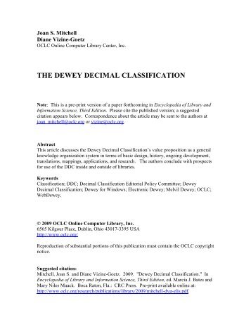 THE DEWEY DECIMAL CLASSIFICATION - OCLC