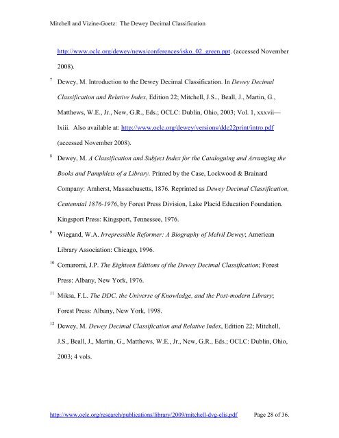 THE DEWEY DECIMAL CLASSIFICATION - OCLC