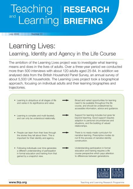 Learning, Identity and Agency in the Life Course - Teaching and ...